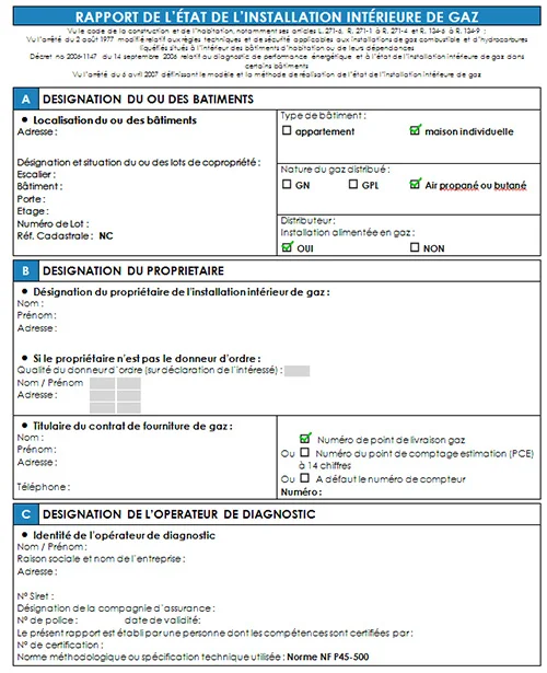 Rapport diagnostic gaz